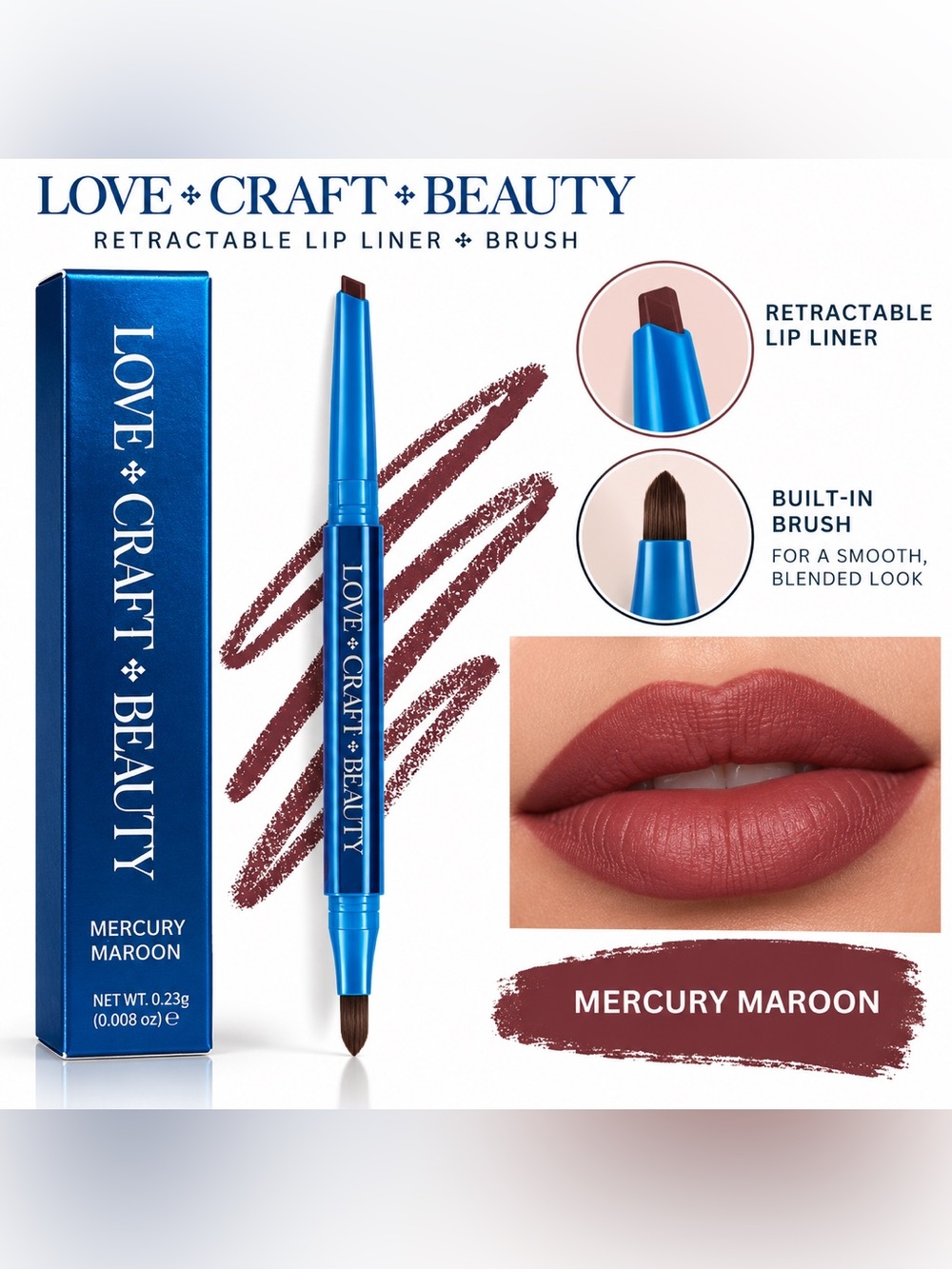 Love Craft Beauty Retractable Lip Liner + Brush Brown
